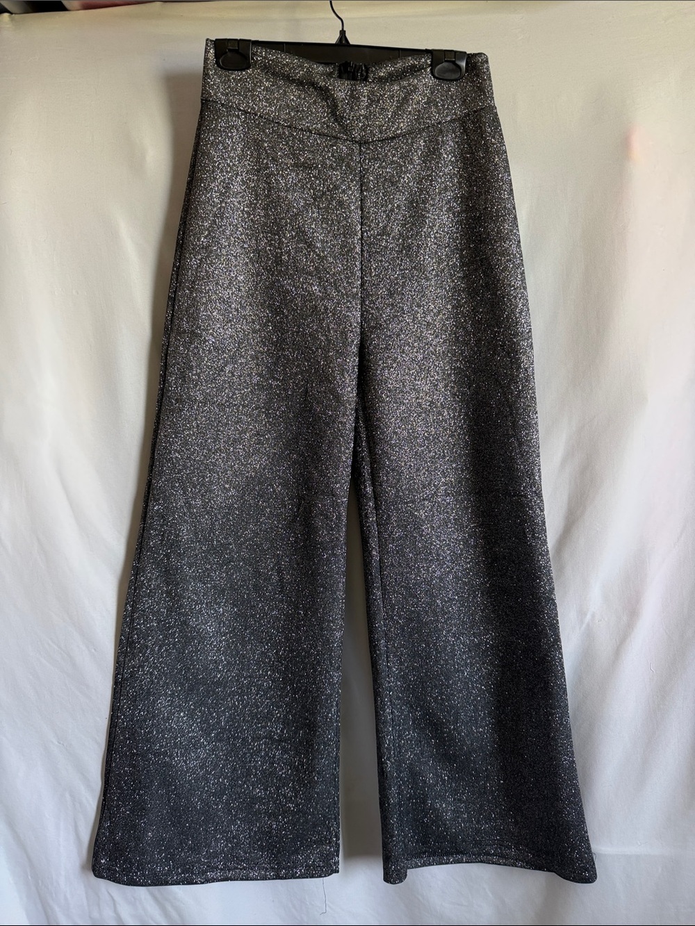 Wide-Leg Sparkle Pants in Black - Women’s Glitter Trousers